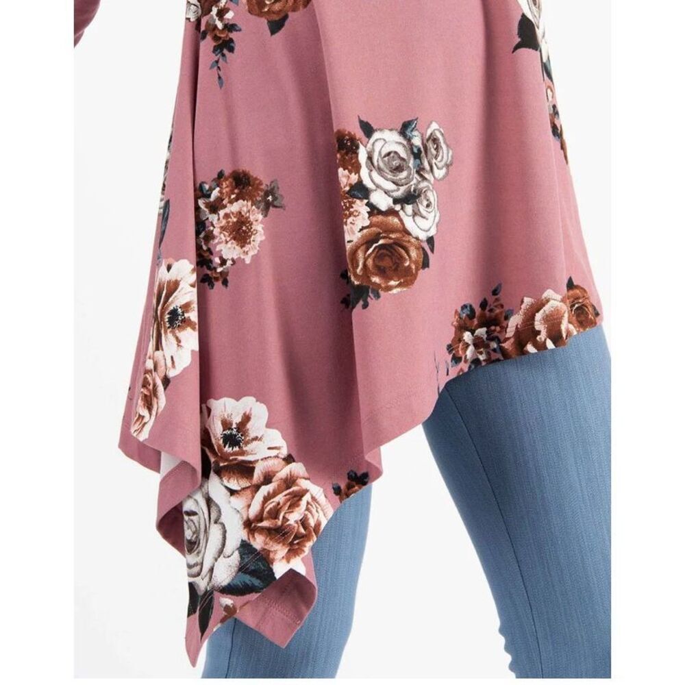 AGNES & DORATM Asymmetrical Tunic Baby Suede Mauve Floral Sz Small NWT/001 - Picture 2 of 9